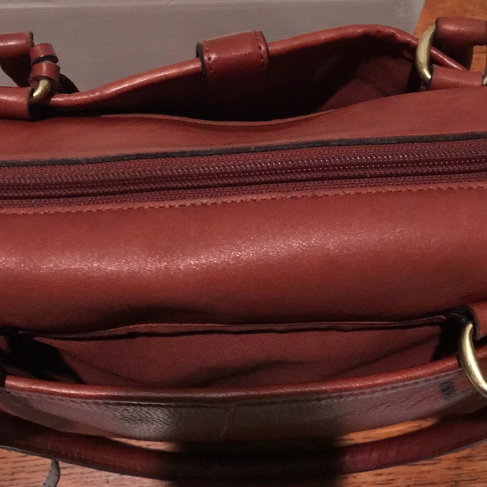 LC Liz Claiborne Brown Cowhide Leather Satchel - Picture 12 of 15